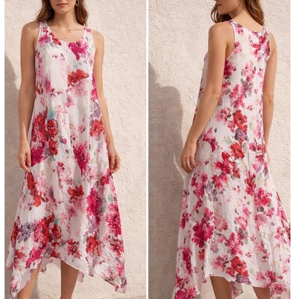 Grace Elements Floral romantic Midi Dress Sleeveless vacation Boho Cottagecore